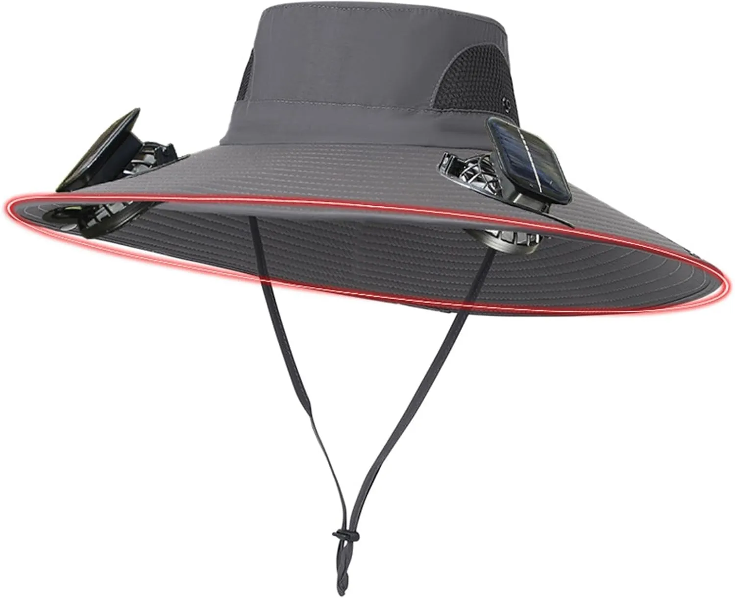 Wide Brim Fan Hat Solar Powered, UPF 50  Solar Panel Fan Hat for Fishing Camping Hiking Beach Outdoor