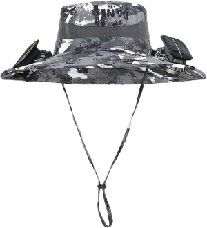 Wide Brim Fan Hat Solar Powered, UPF 50  Solar Power Fan Bucket Hat for Hiking Camping Outdoor Beach Fishing