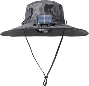 Wide Brim Solar Fan Hat Outdoor Fishing Hat with Fan Built in Sombrero para El Sol Hombre Removable & USB Charging