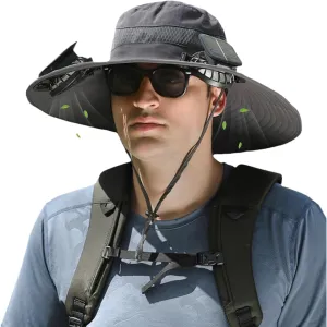 Wide Brim Solar Fan Hat Outdoor Fishing, Solar Panel Fan Outdoor Hat, Solar Powered Double Fan Hat, USB Charging Fan