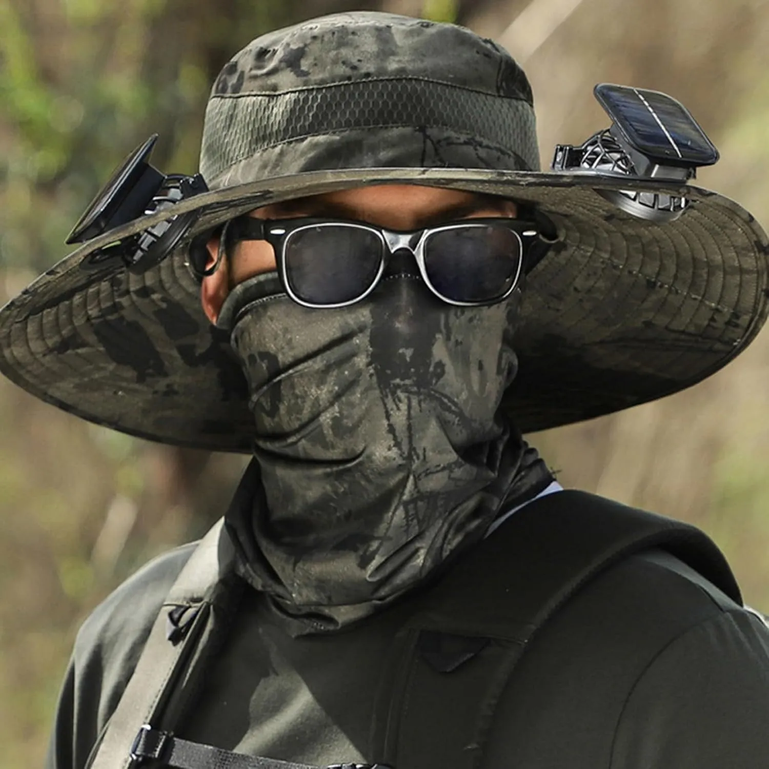 Wide Brim Solar Fan Hat, UPF 50  Solar Panel Fan Hat for Fishing Beach Outdoor Hiking Camping