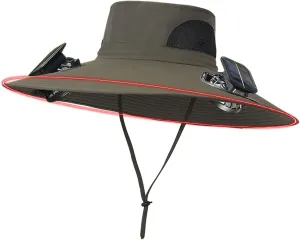 Wide Brim Solar Fan Hat, UPF 50  Solar Panel Fan Hat for Fishing Beach Outdoor Hiking Camping