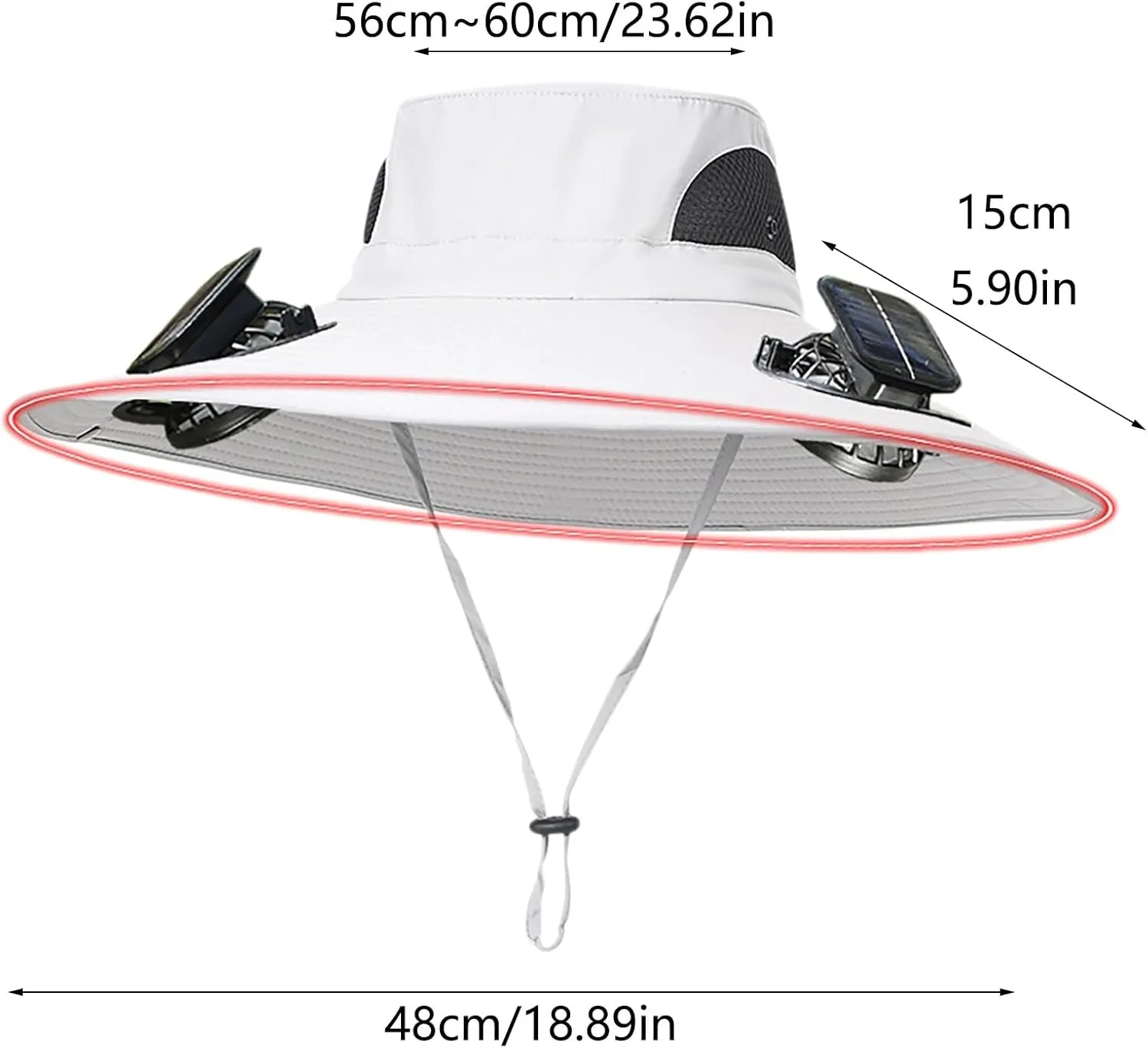 Wide Brim Solar Fan Hat, UPF 50  Solar Panel Fan Hat for Fishing Beach Outdoor Hiking Camping
