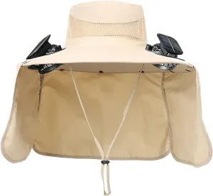 Wide Brim Solar Fan Hat, Wide Brim Outdoor Sun Hat with 2 Solar Fan Fishing Hat - Removable & USB Charging Fan