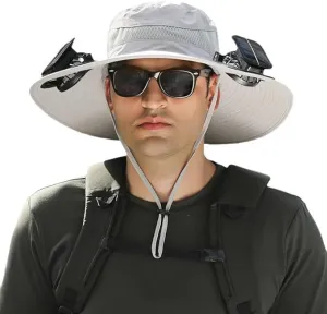 Wide Brim Solar Fan Hat, Wide Brim Solar Fan Outdoor Fishing Hat, Solar Fan Hats for Men-Solar & USB Charging