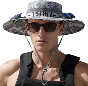 Wide Brim Solar Fan Hats for Men, UPF 50  Solar Panel Fan Hat for Fishing Outdoor Camping Beach Hiking