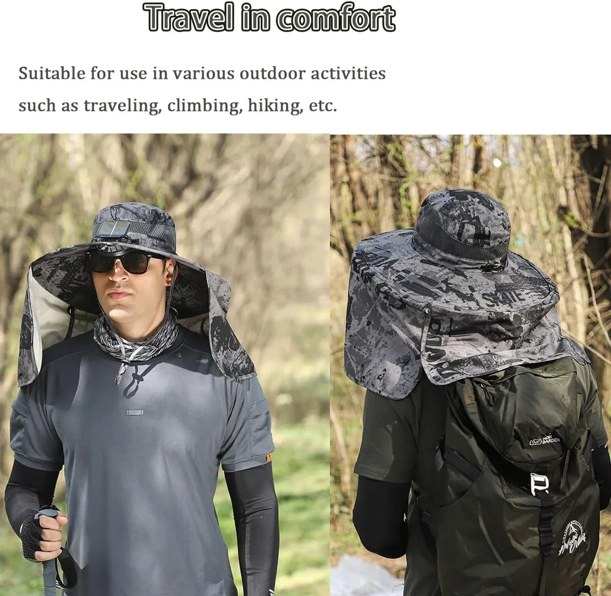 Wide Brim Solar Fan Hats ，Hat with Fans Solar Power for Men Women,Detachable Large Brim Solar Powered Fan Hat