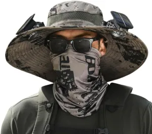 Wide Brim Solar Fan Outdoor Fishing Hat, 2 Solar Fan Hats for Men, USB & Solar Powered Fan Hat, Sombrero para el Sol Hombre,
