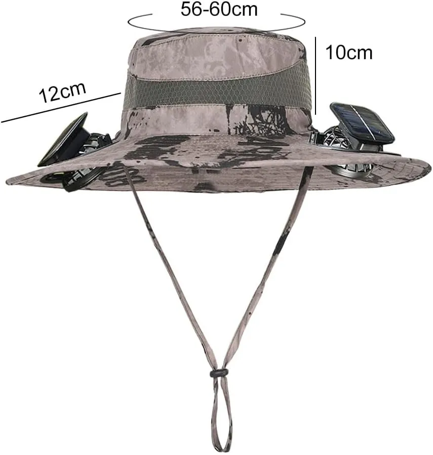 Wide Brim Solar Fan Outdoor Fishing Hat, 2 Solar Fan Hats for Men, USB & Solar Powered Fan Hat, Sombrero para el Sol Hombre,