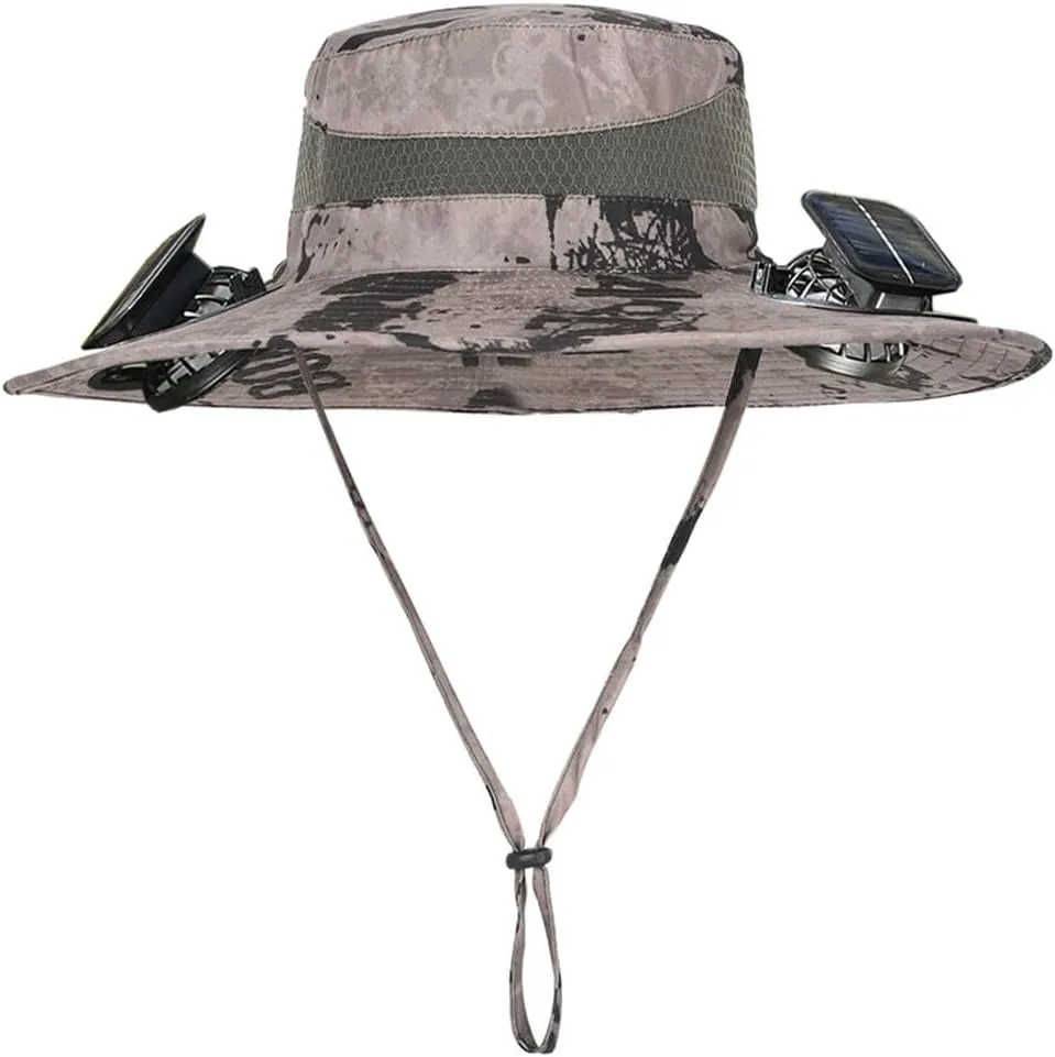 Wide Brim Solar Fan Outdoor Fishing Hat, 2 Solar Fan Hats for Men, USB & Solar Powered Fan Hat, Sombrero para el Sol Hombre,