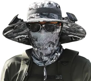 Wide Brim Solar Fan Outdoor Fishing Hat, 2 Solar Fan Hats for Men, USB & Solar Powered Fan Hat, Sombrero para el Sol Hombre,