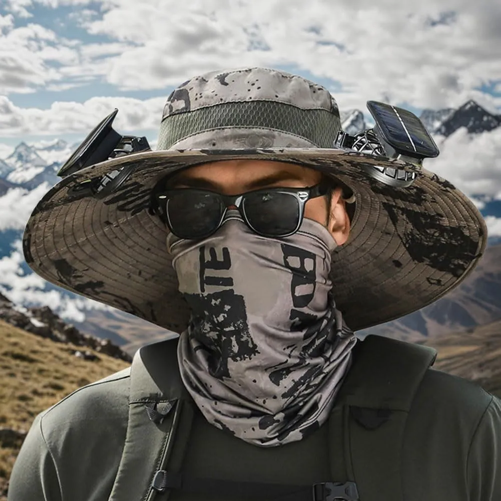 Wide Brim Solar Fan Outdoor Fishing Hat, 2 Solar Fan Hats for Men, USB & Solar Powered Fan Hat, Sombrero para el Sol Hombre,
