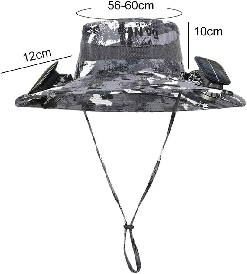Wide Brim Solar Fan Outdoor Fishing Hat, 2 Solar Fan Hats for Men, USB & Solar Powered Fan Hat, Sombrero para el Sol Hombre,