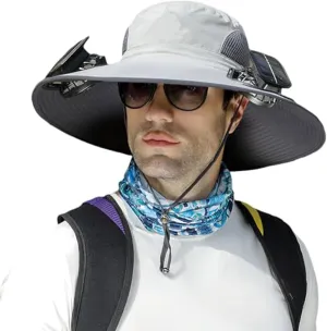 Wide Brim Solar Fan Outdoor Fishing Hat, 2 Solar Solar Powered Fan Sun Hats for Men, USB Beach Hats for Women