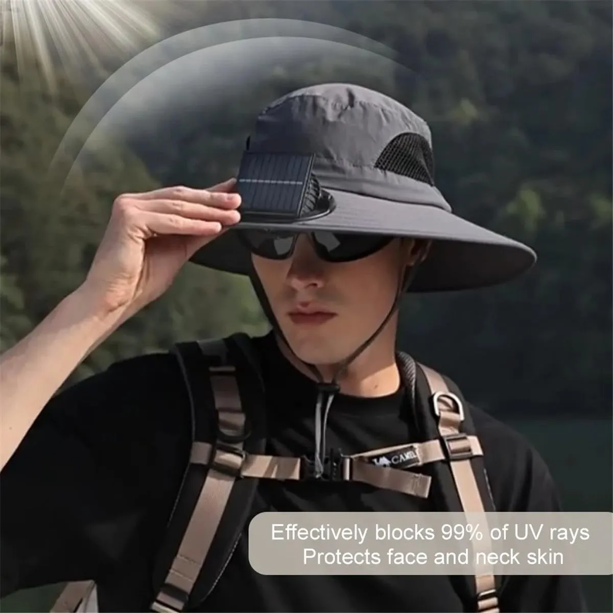 Wide Brim Solar Fan Outdoor Fishing Hat Men Sun Hat with Fan Fishing Hats