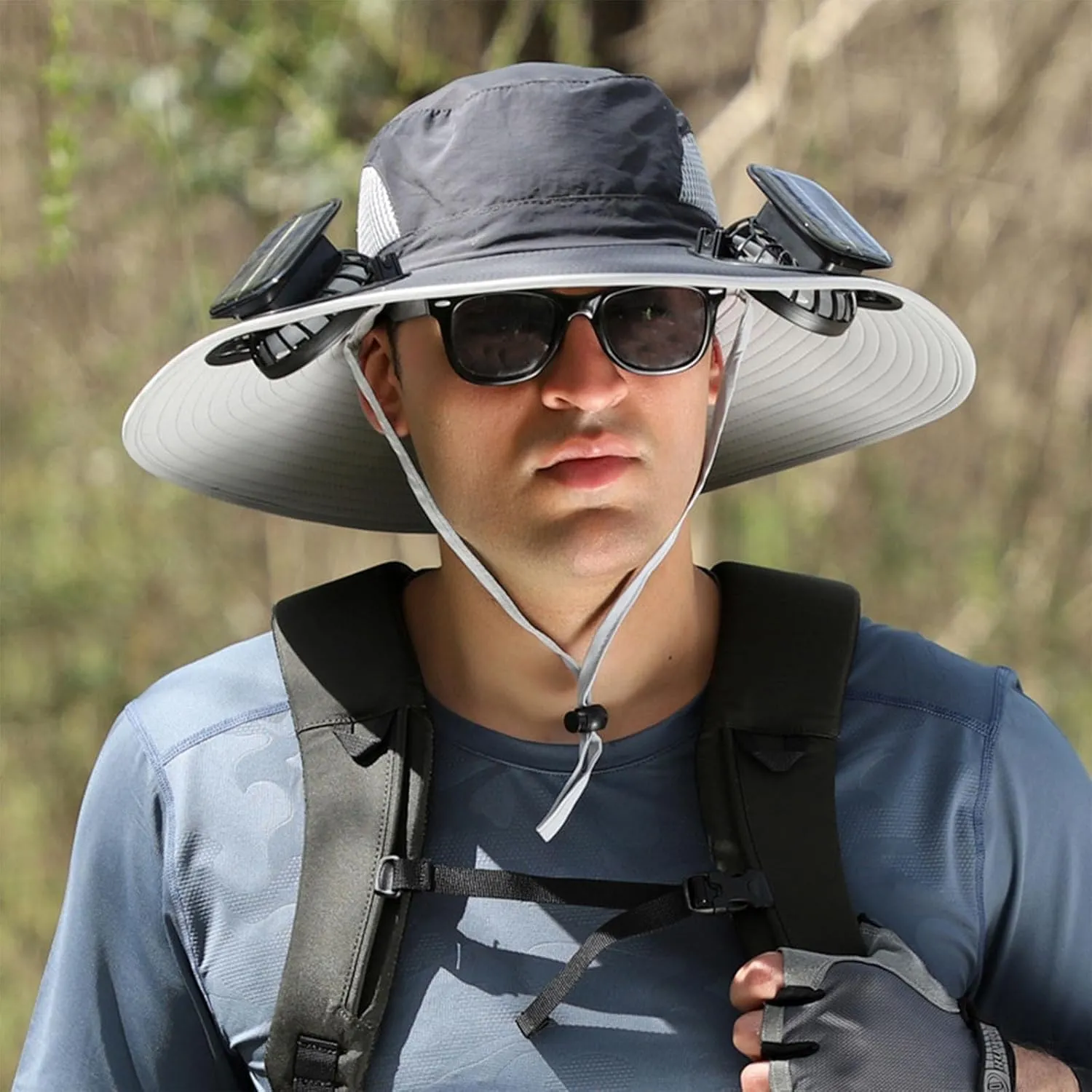 Wide Brim Solar Fan Outdoor Fishing Hat-Solar & USB Charging, Solar Powered Fan Hat Waterproof Removable