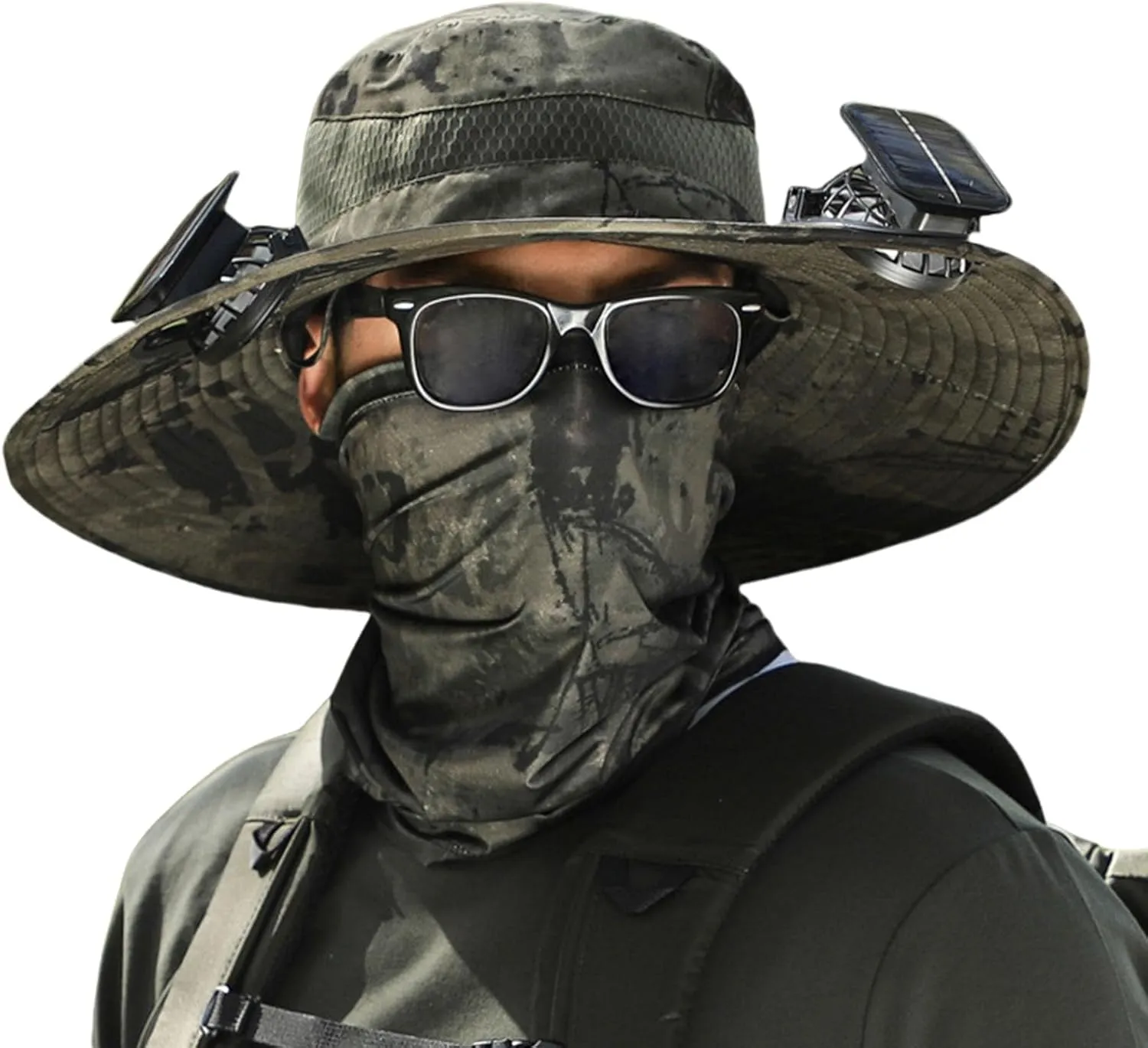 Wide Brim Solar Fan Outdoor Fishing Hat-Solar & USB Charging, Solar Powered Hat with 2 Fan