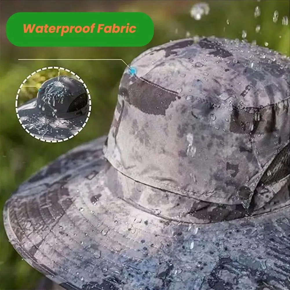 Wide Brim Solar Fan Outdoor Fishing Hat-Solar & USB Charging, Waterproof Men Sun Hat with 2 Solar Fans