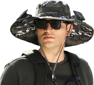 Wide Brim Solar Fan Outdoor Fishing Hat-Solar & USB Charging with 2 Fans,Quickdrying,Solar Fan Hats for Men,UPF50 