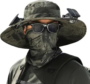 Wide Brim Solar Fan Outdoor Fishing Hat-Solar & USB Charging with 2 Fans,Quickdrying,Solar Fan Hats for Men,UPF50 