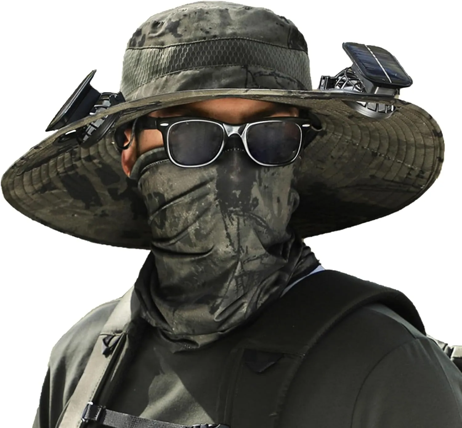 Wide Brim Solar Fan Outdoor Fishing Hat-Solar & USB Charging with 2 Fans,Quickdrying,Solar Fan Hats for Men,UPF50 