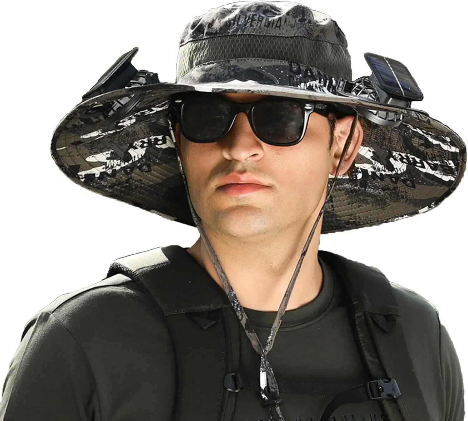 Wide Brim Solar Fan Outdoor Fishing Hat-Solar & USB Charging with 2 Fans,Quickdrying,Solar Fan Hats for Men,UPF50 