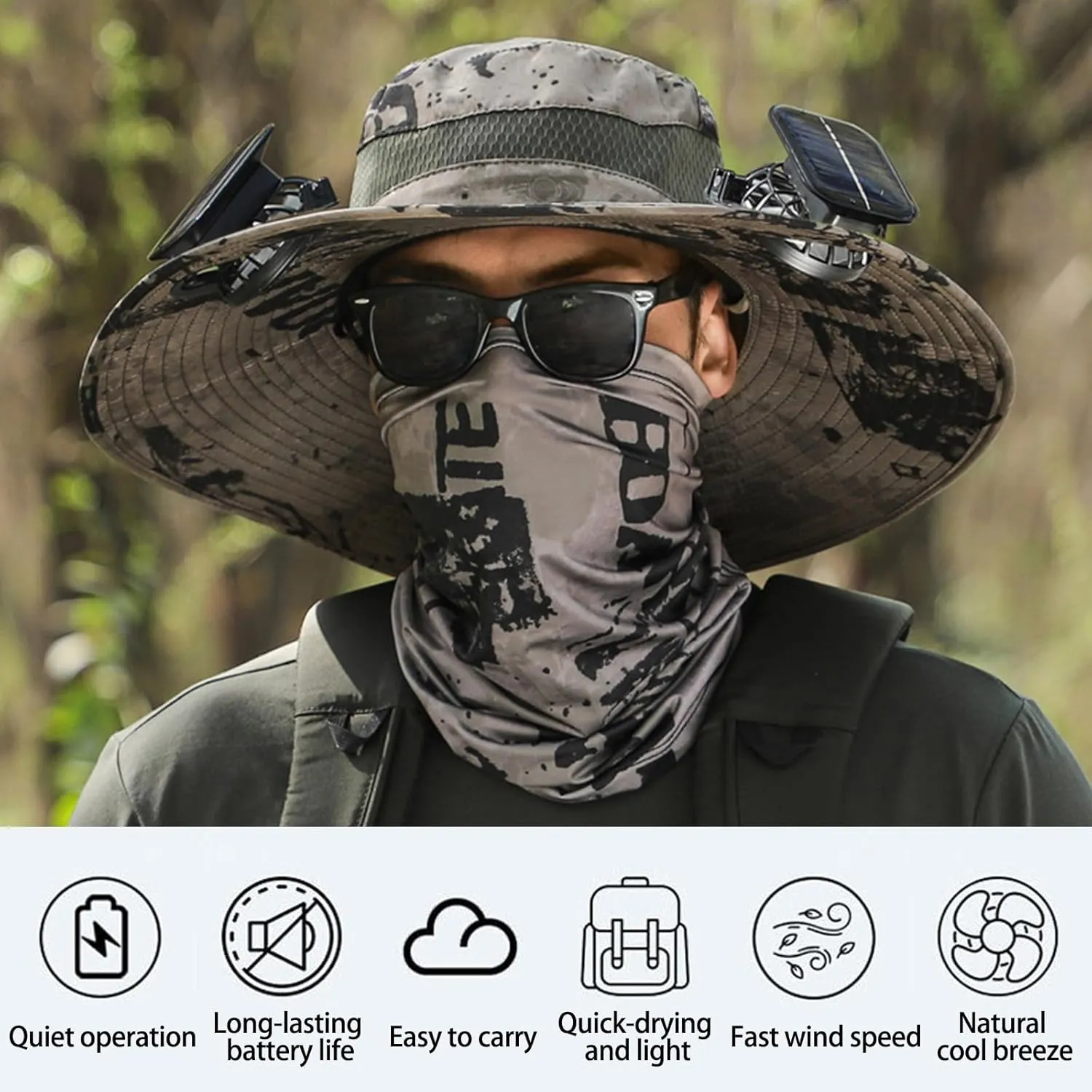 Wide Brim Solar Fan Outdoor Fishing Hat-Solar & USB Charging with 2 Fans,Quickdrying,Solar Fan Hats for Men,UPF50 
