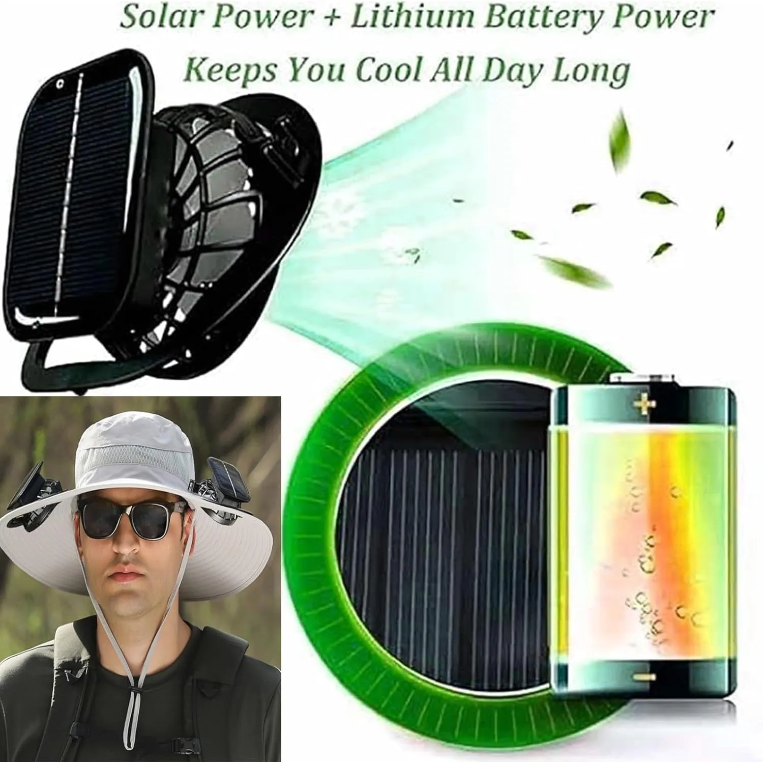Wide Brim Solar Fan Outdoor Fishing Hat,Solar Fan Hats for Men/Women,Sombrero Con Ventilador Solar,Fishing Hat Solar Powered