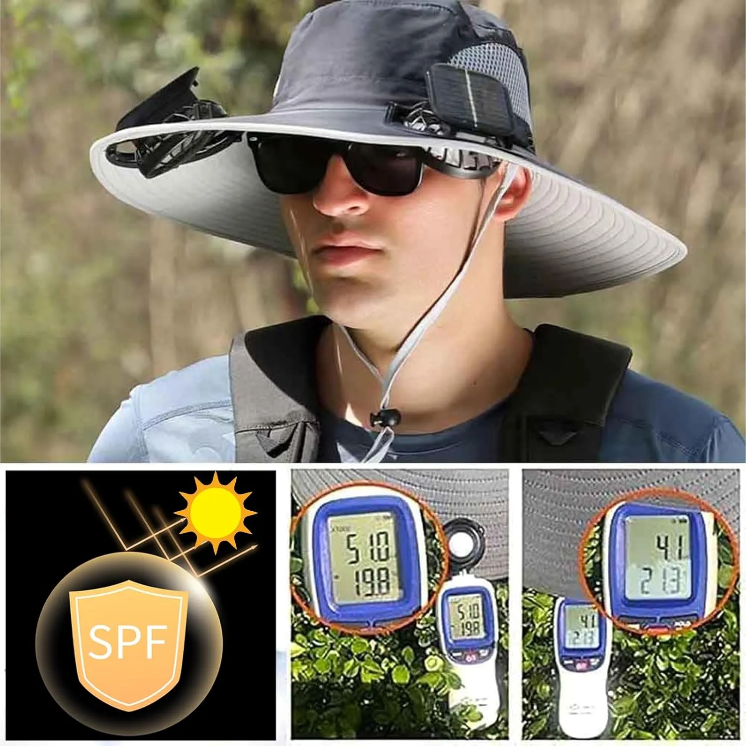 Wide Brim Solar Fan Outdoor Fishing Hat,Solar Fan Hats for Men/Women,Sombrero Con Ventilador Solar,Fishing Hat Solar Powered