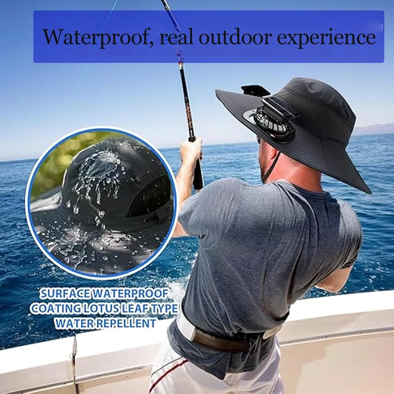 Wide Brim Solar Fan Outdoor Fishing Hat,Solar Fan Hats for Men/Women,Sombrero Con Ventilador Solar,Fishing Hat Solar Powered