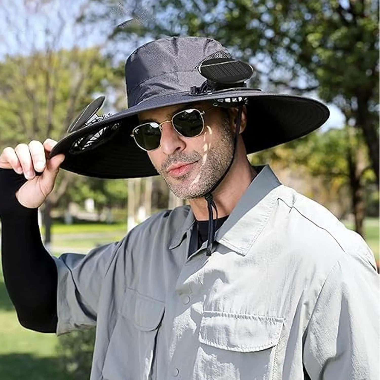 Wide Brim Solar Fan Outdoor Fishing Hat,Solar Fan Hats for Men/Women,Sombrero Con Ventilador Solar,Fishing Hat Solar Powered