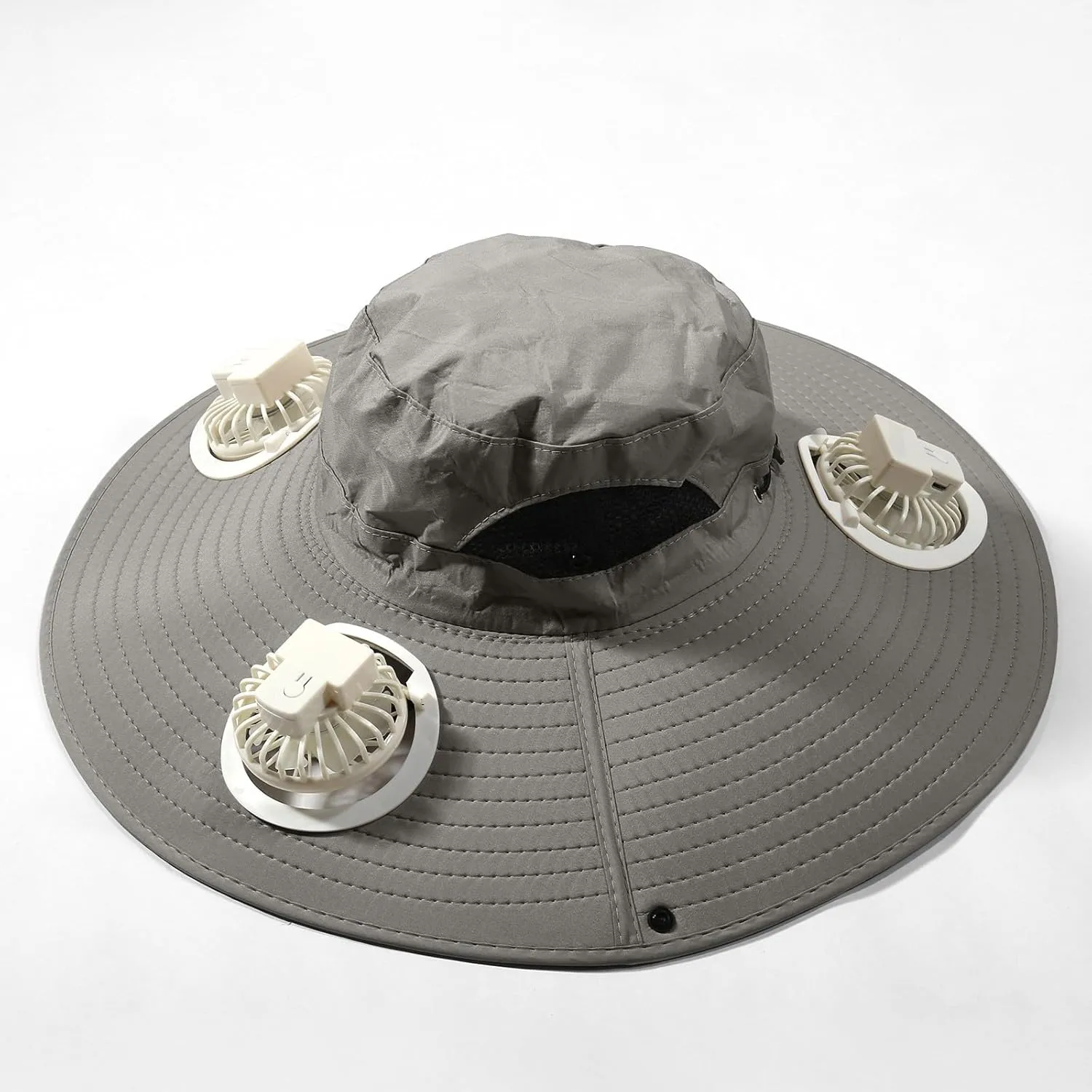 Wide Brim Solar Power Fans Hat with 2 Solar Fan Waterproof Breathable Bucket Hat Outdoor Fishing Hats for Hiking Camping