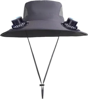 Wide Brim Sun Hat with 2 Solar Fan, 3 Speed Adjustable Fan Hat, Solar & USB Charging Fan, Bucket Fishing & Beach Hat