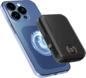 Wireless Portable Charger, 10000mAh Magnetic Power Bank Built-in Type-C Cable 22.5W PD Fast Charging Power Bank LED Display Travel Battery for iPhone 16/15/14/13/12 Series, iPad, Black