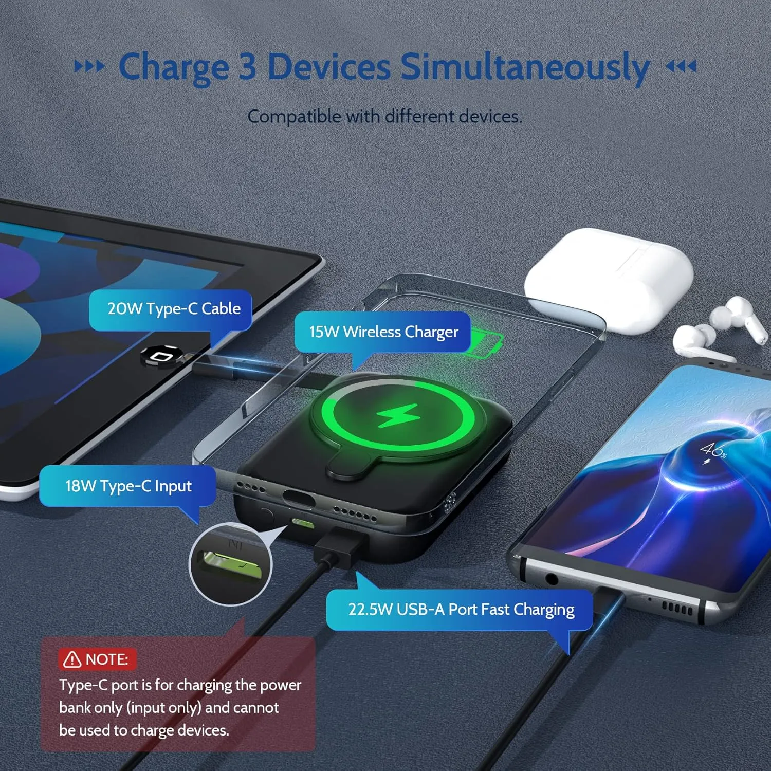 Wireless Portable Charger, 10000mAh Magnetic Power Bank Built-in Type-C Cable 22.5W PD Fast Charging Power Bank LED Display Travel Battery for iPhone 16/15/14/13/12 Series, iPad, Black