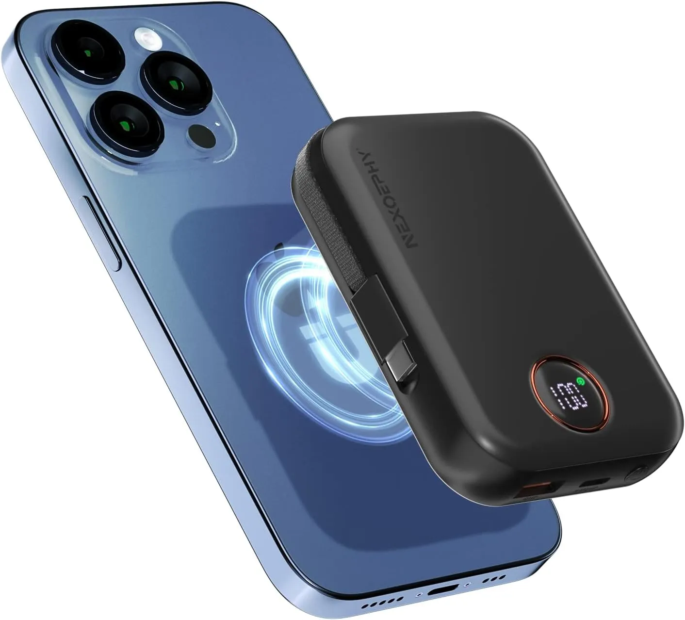 Wireless Portable Charger, 10000mAh Magnetic Power Bank Built-in Type-C Cable 22.5W PD Fast Charging Power Bank LED Display Travel Battery for iPhone 16/15/14/13/12 Series, iPad, Black