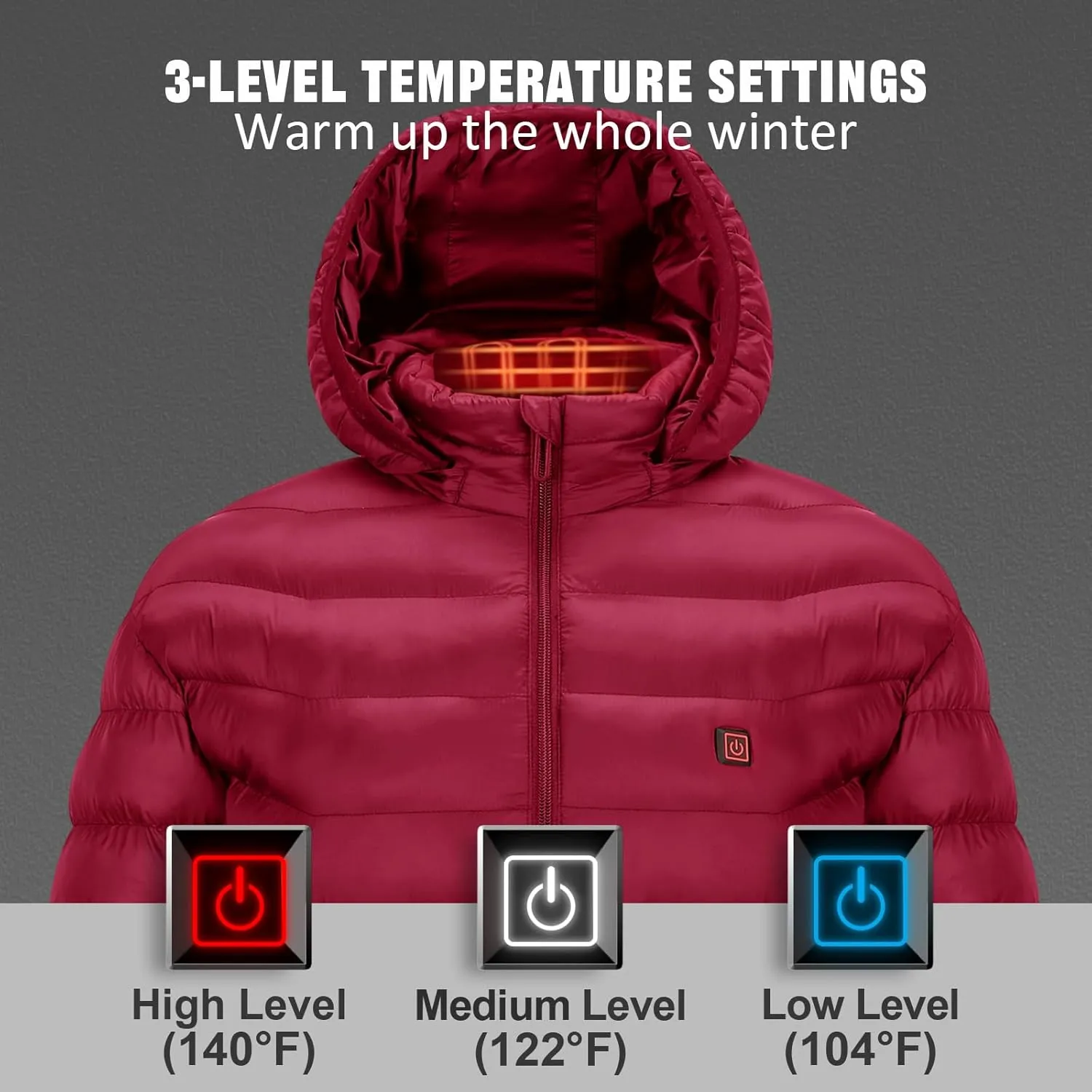 Women’s heated jacket with 2pack 10000mAh Battery Pack, QTREE Lightweight Heated Coat with 8 Areas Heating
