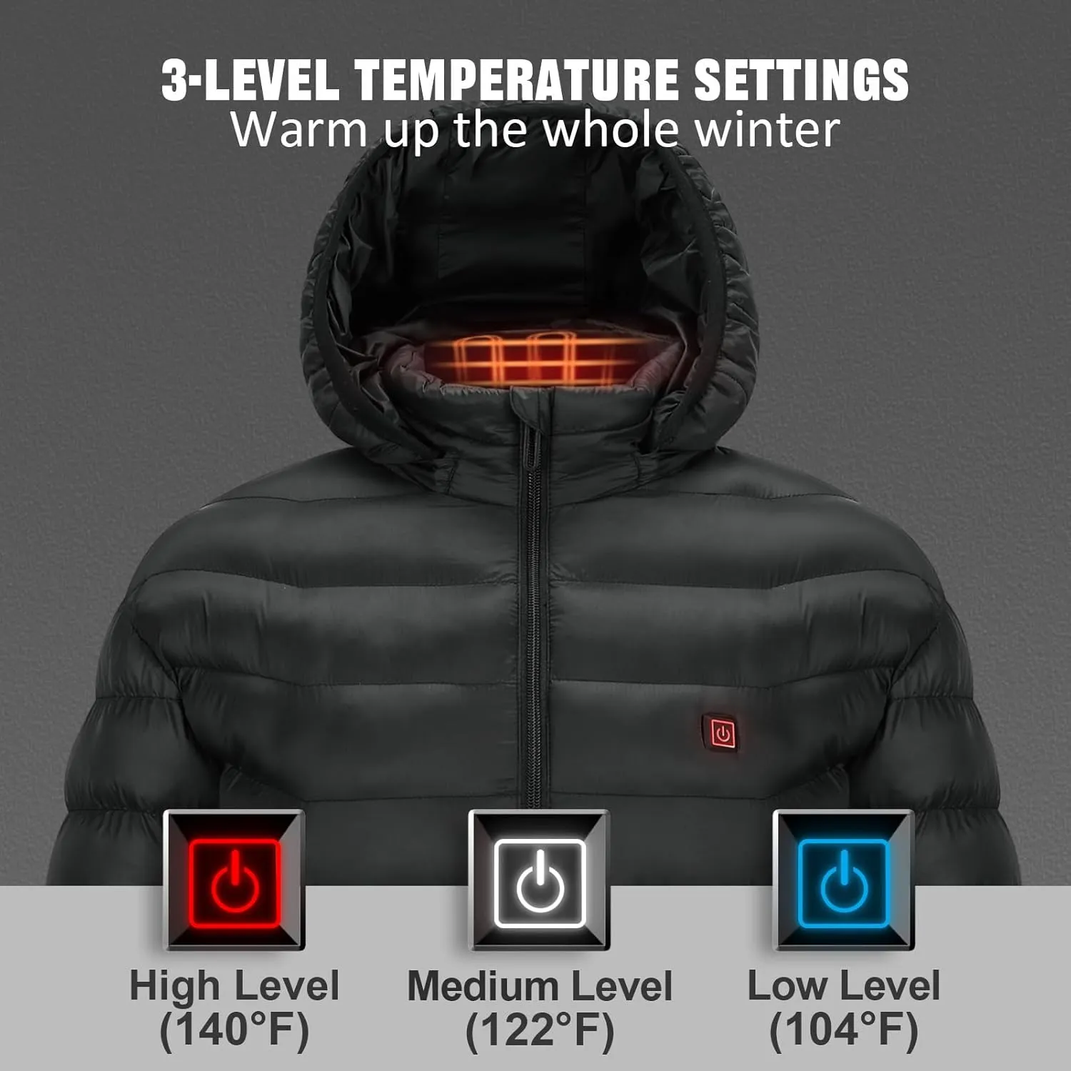Women’s heated jacket with 2pack 10000mAh Battery Pack, QTREE Lightweight Heated Coat with 8 Areas Heating
