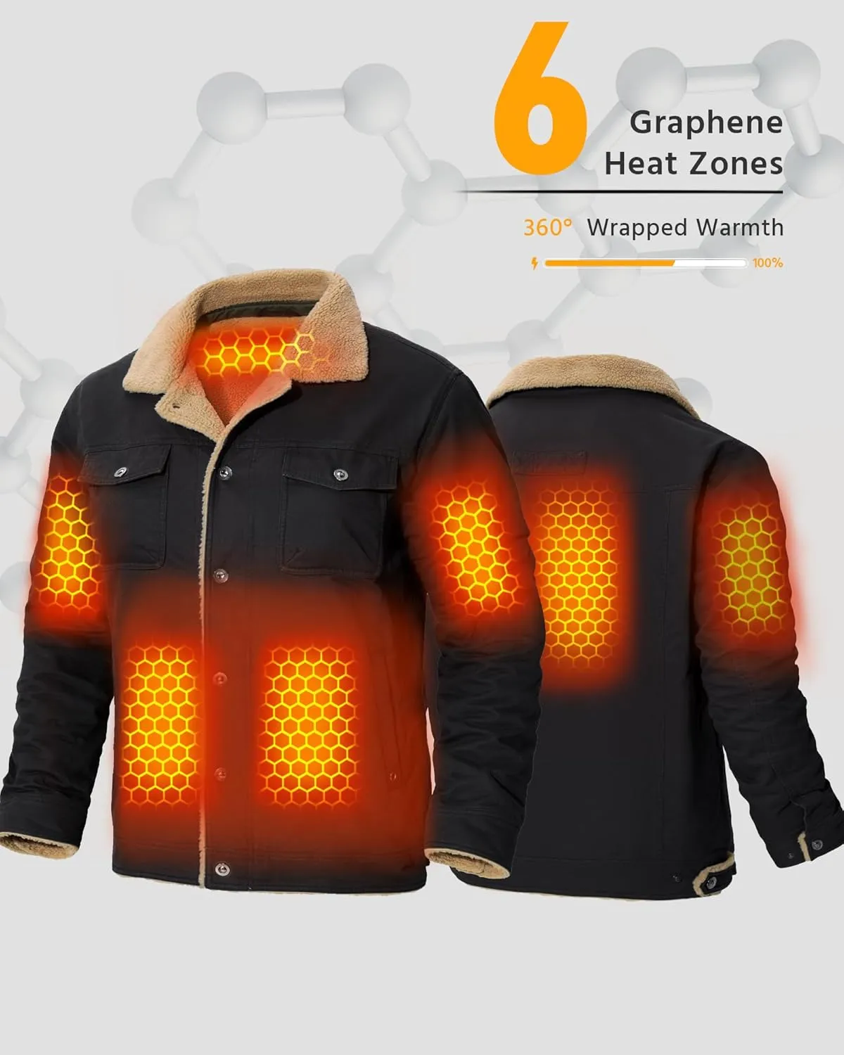 Wulcea Graphene Heated Jacket for Men 12V Fast Charge 18400mAh Large Capacity