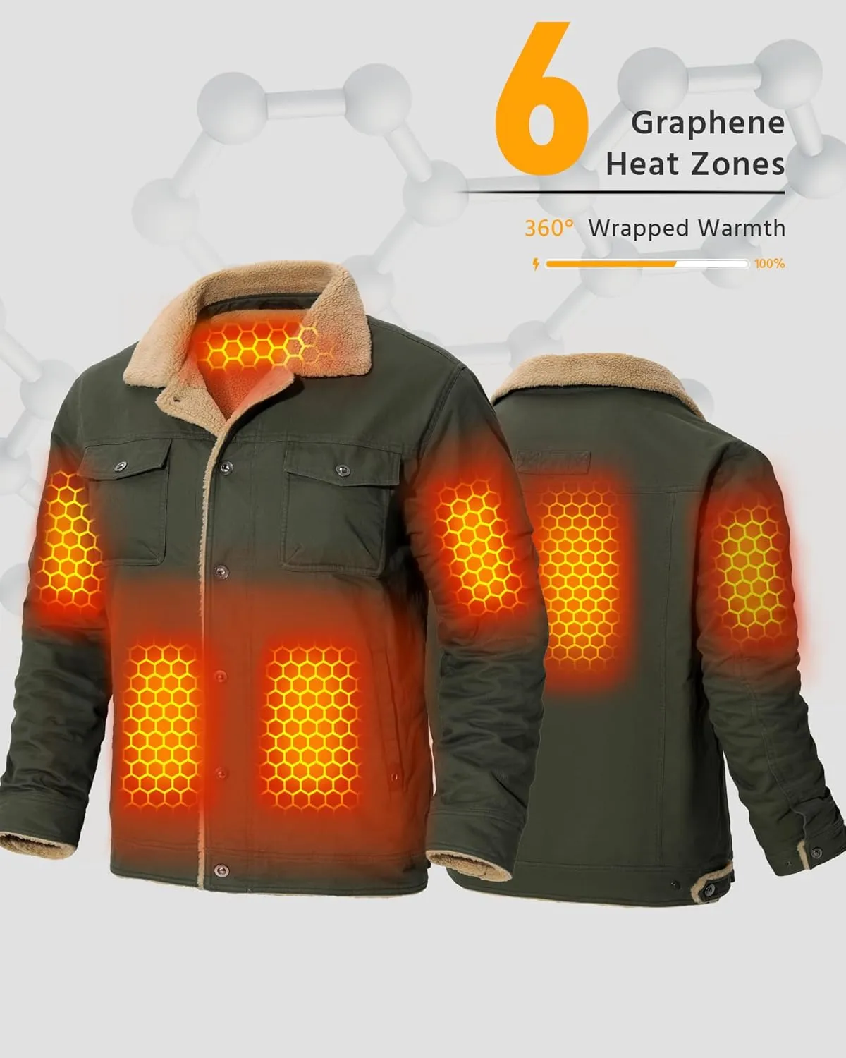 Wulcea Graphene Heated Jacket for Men 12V Fast Charge 18400mAh Large Capacity