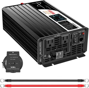 Xijia 1500W(Peak Power 3000W) Pure Sine Wave LCD-Display DC 24V Inverter AC 120V 60HZ Solar Inverter for Home rv Truck Use car (DC24V (Range 20V-30V) 1500W)