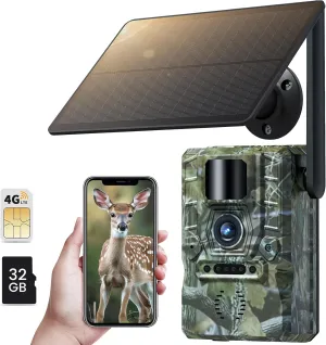 XTU 4G LTE Cellular Trail Camera with 2K Live Streaming & Solar Power – No Monthly Fee, AI Motion Detection, Waterproof Game Camera for Wildlife, Night Vision, 32GB SD Card Included