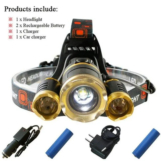 zoom hoofdlamp led headlamp xml 3t6 flashlight head lamp waterproof headlight 18650charger Battery head torch bike camping light