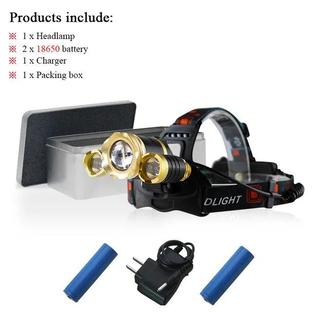 zoom hoofdlamp led headlamp xml 3t6 flashlight head lamp waterproof headlight 18650charger Battery head torch bike camping light