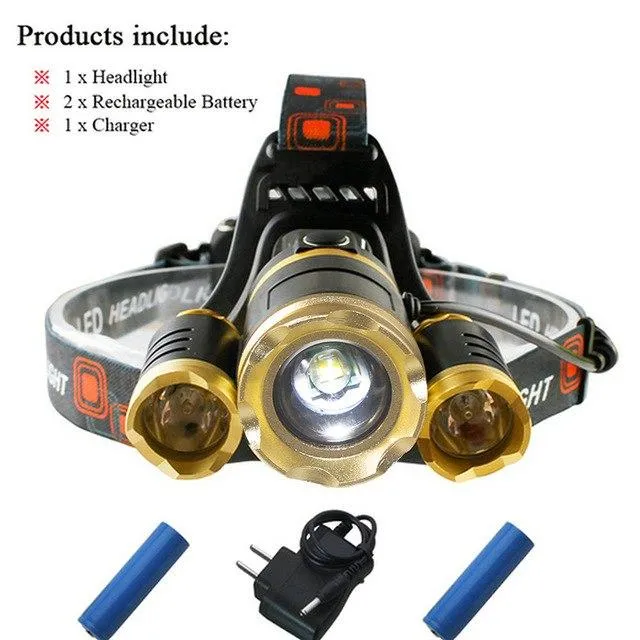 zoom hoofdlamp led headlamp xml 3t6 flashlight head lamp waterproof headlight 18650charger Battery head torch bike camping light
